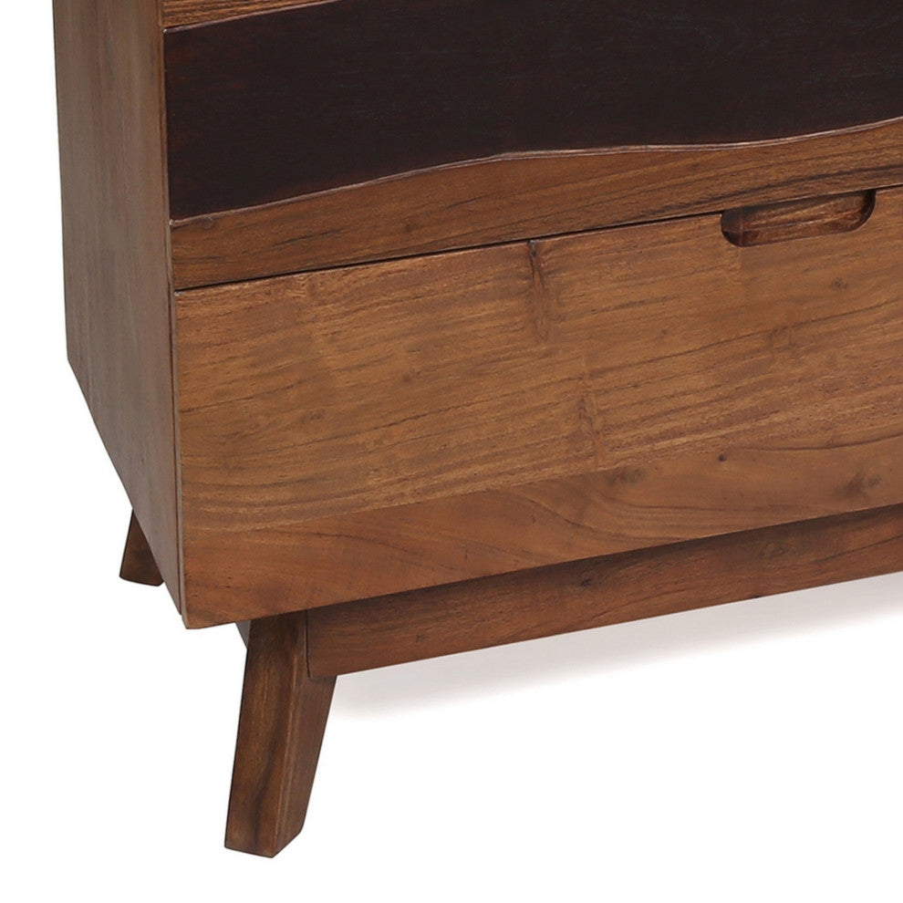 Benzara BM285077 Long Dresser, Acacia Wood, 6 Spacious Drawers, Brown Finish