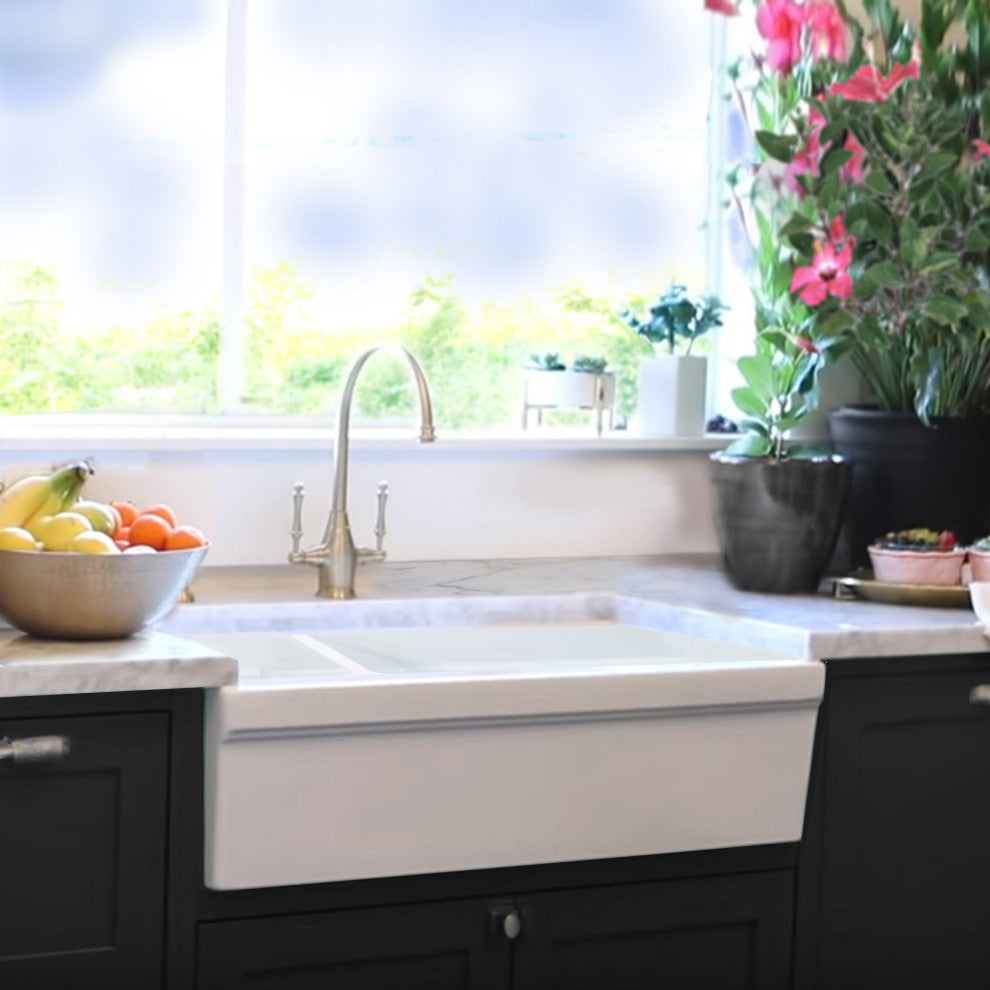 90/10 Reversible Double Bowl Italian Fireclay Farmhouse Sink