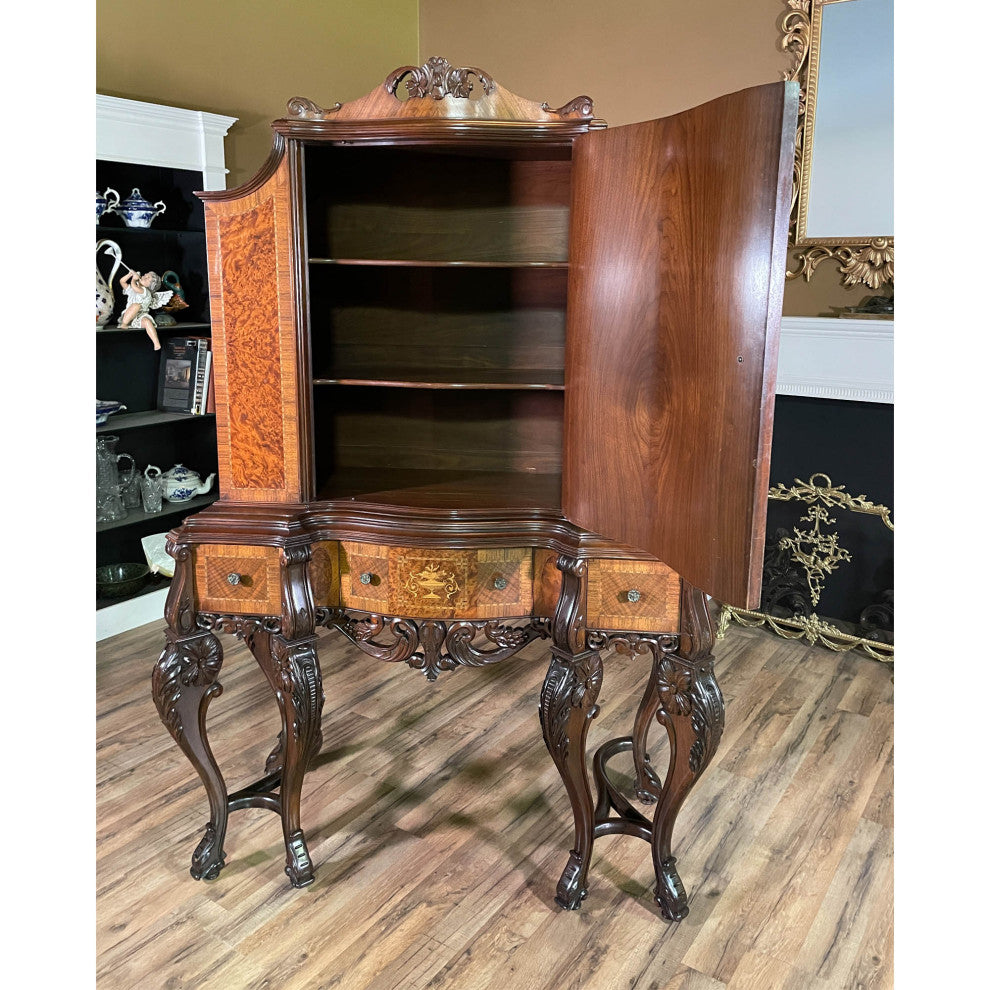 Antique Walnut Inlaid China Cabinet