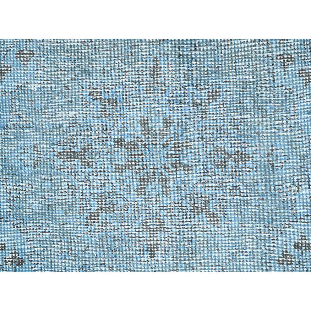 Baby Blue, Vintage Persian Tabriz, Worn Wool Hand Knotted Rug, 5'7"x9'2"