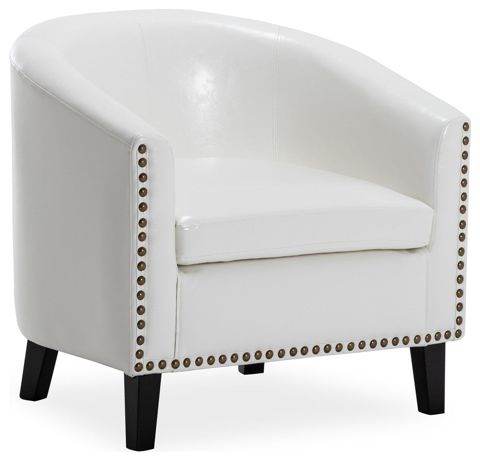 Tub Barrel Accent Chair Faux Leather, White