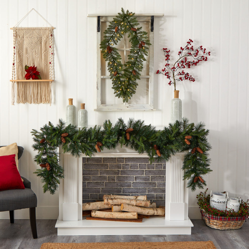 3' Holiday Xmas Geometric Diamond Wreath With Pinecones & Warm White LED Lights