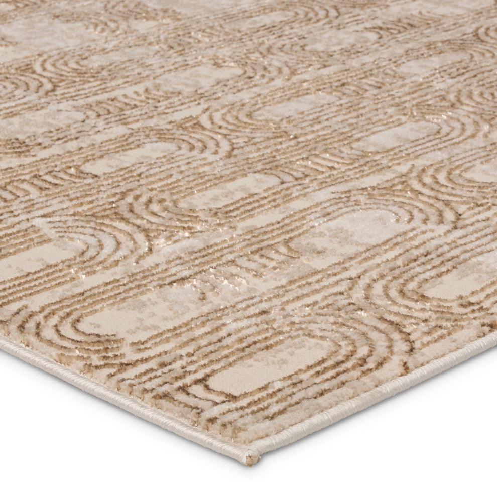 Gimeas Geometric Gold/ Beige Runner Rug 2'2"X8'