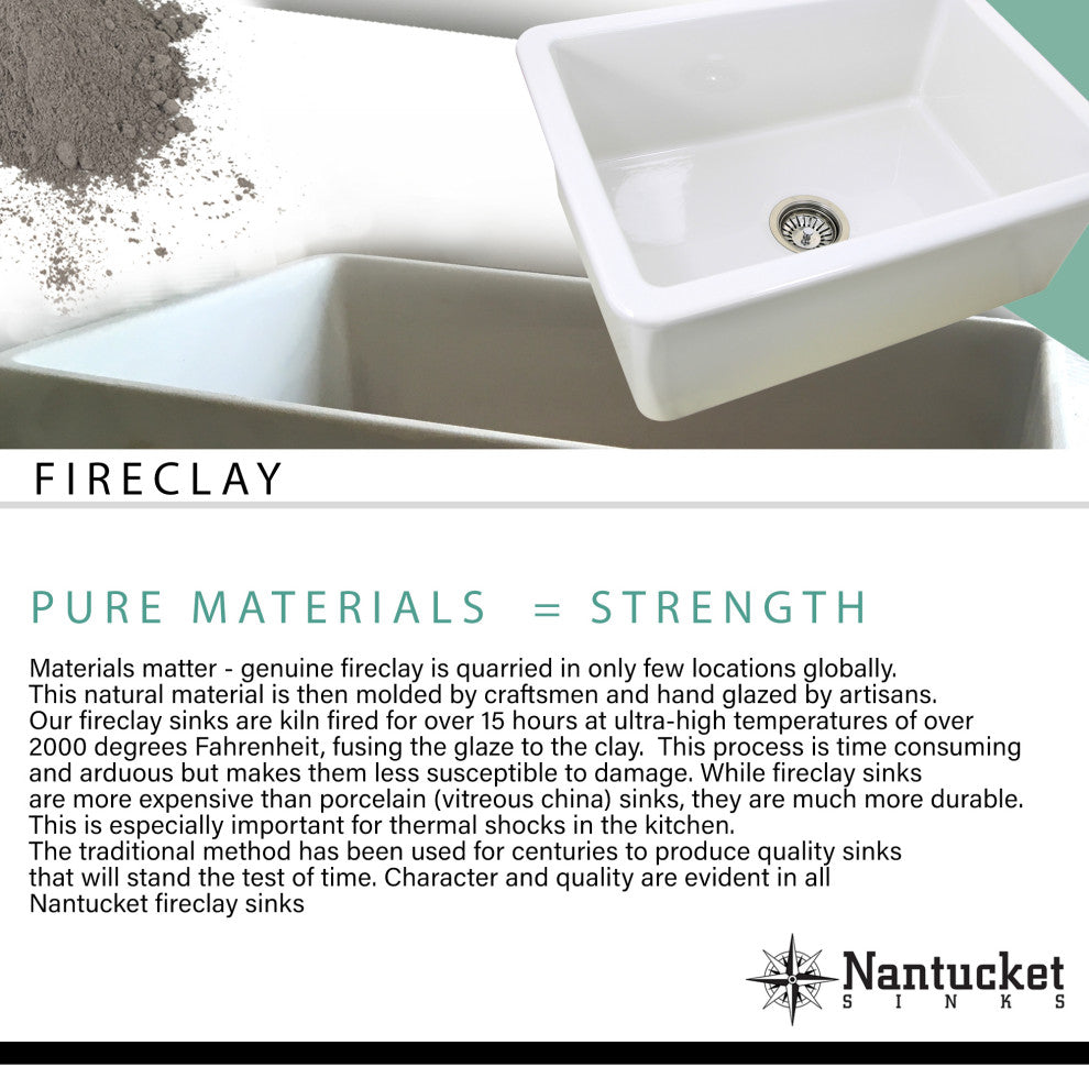Nantucket Sinks 36" Reversible Decorative Apron Farmhouse Fireclay Sink