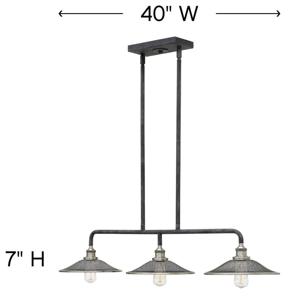 Hinkley Rigby Small Three Light Linear, Aged Zinc