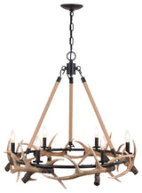 Breckenridge 30.5" 6 Light Antler Chandelier Aged Iron with Natural Rope