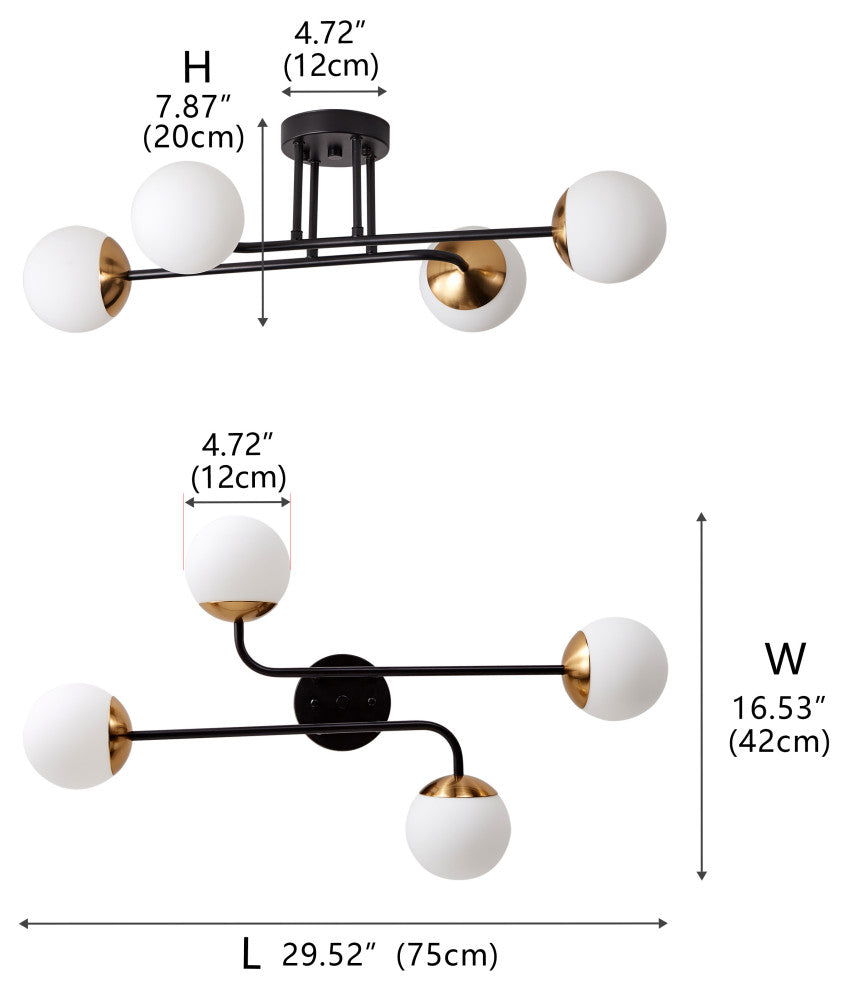 Modern Ceiling Light Flush Mount Chandelier, 4-Light