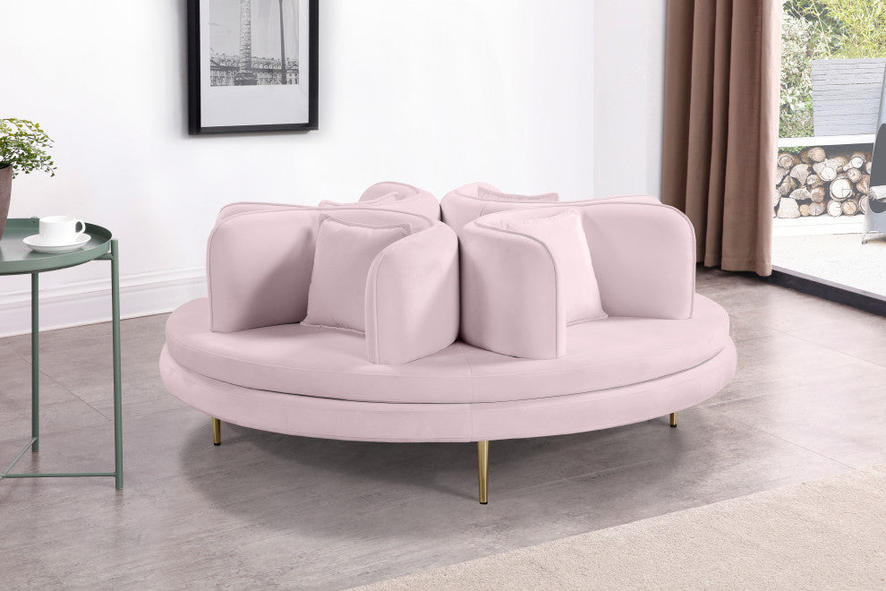 Circlet Velvet Upholstered Roundabout Sofa, Pink