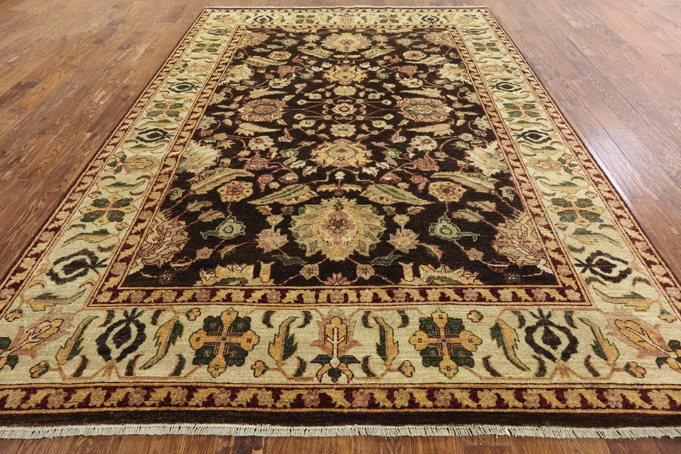 Signed Cropped Thin Oushak Hand-Knotted Chobi Peshawar Wool Rug, 8'x11'