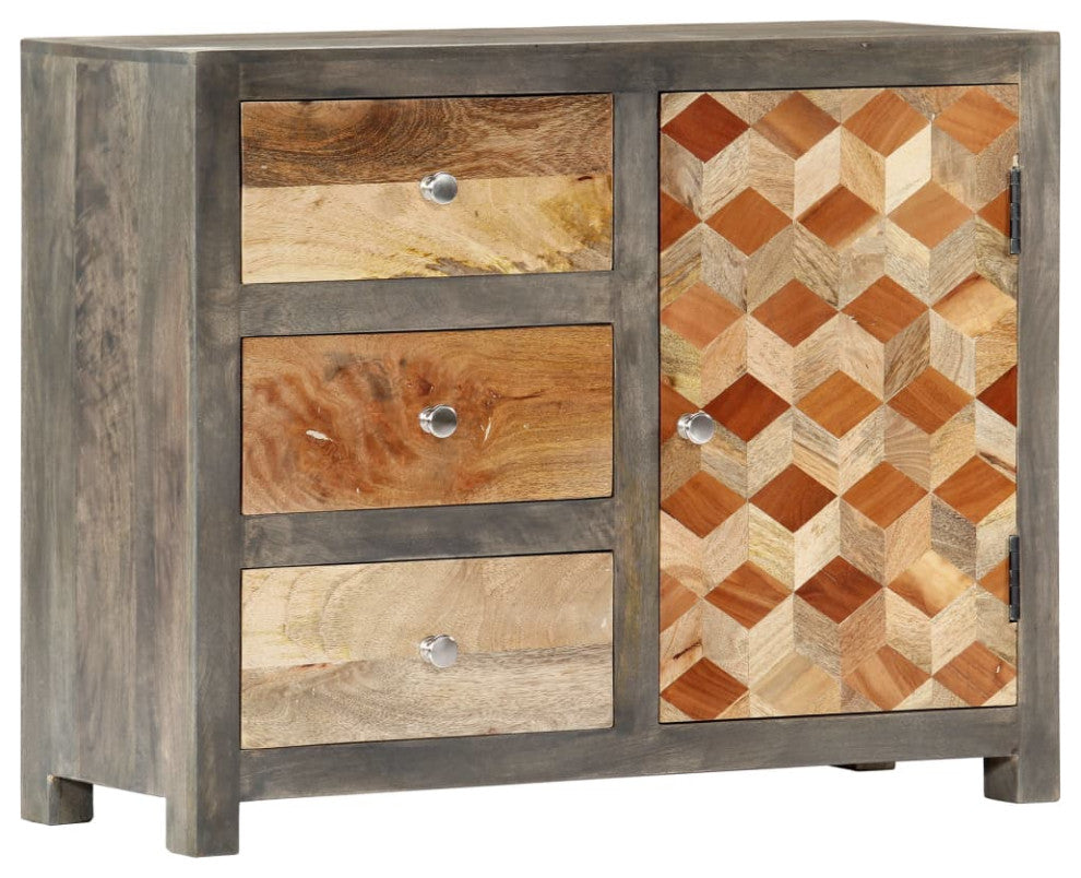 vidaXL Cabinet Kitchen Storage Console Table with Drawers Gray Solid Wood Mango