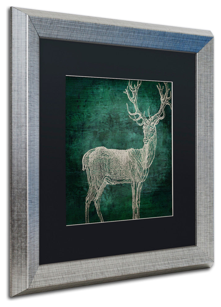 Color Bakery 'Emerald Deer' Art, Silver Frame, Black Matte, 16"x16"