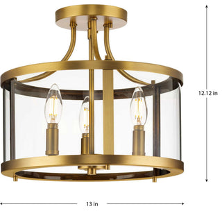 Gilliam Collection 13" Three-Light Vintage Brass Semi-Flush Mount