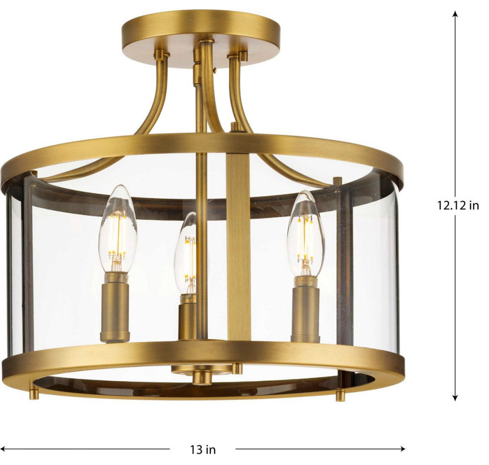 Gilliam Collection 13" Three-Light Vintage Brass Semi-Flush Mount
