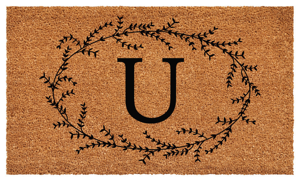 Calloway Mills Rustic Leaf Vine Monogrammed Doormat, 24"x36", Letter U