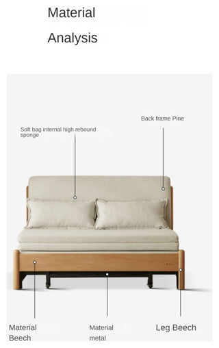 Solid Wood Sofa Bed, Sleeper Sofa, Beech Log 72.8x33-78.1x30.3" Rush Gray