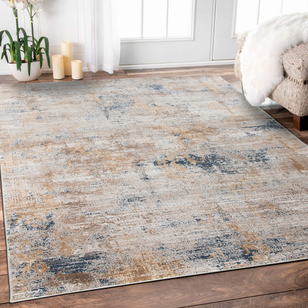 Haleena Menno Gold Polyester Blend Area Rug, 5'3"x7'6"