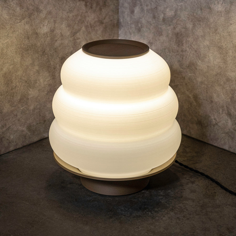 Honey Pot 12" Plant-Based PLA Dimmable LED Table Lamp, White/Brown