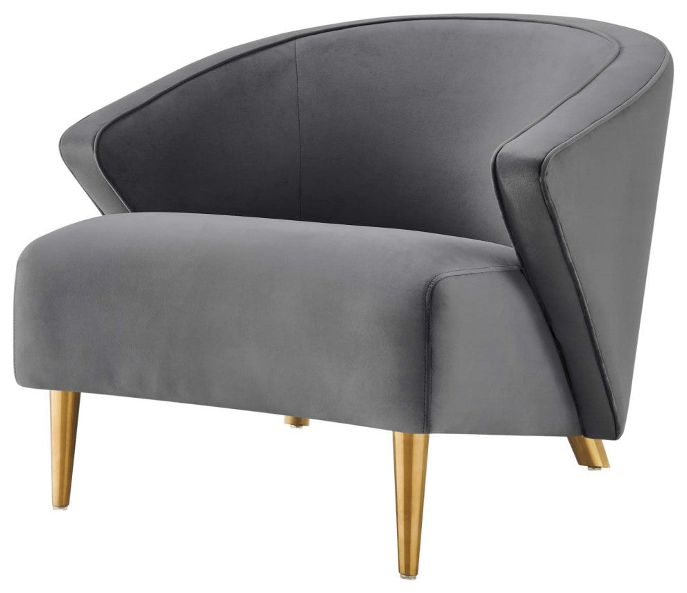 Armchair Accent Chair, Gray, Velvet, Modern, Mid Century Hotel Lounge Cafe