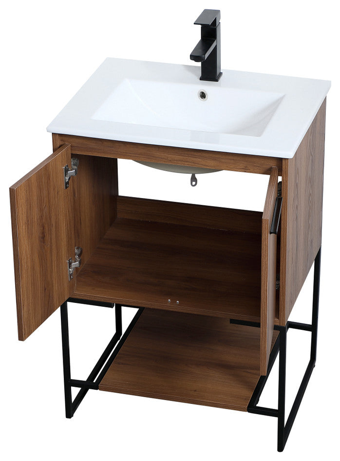 24" Single Bathroom Vanity, Walnut Brown