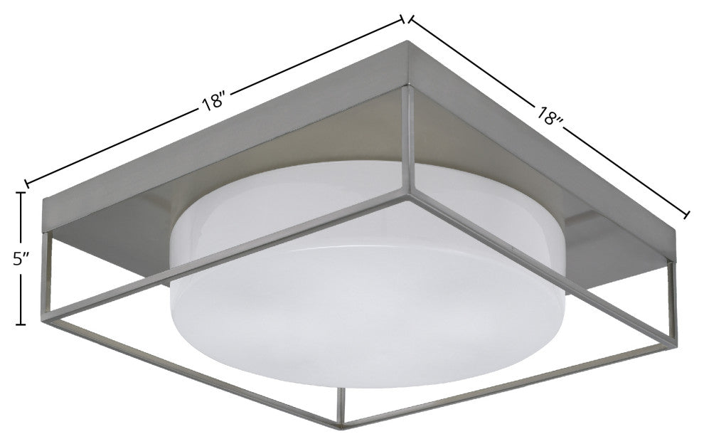 18" 4-Light Flush Mount Light, Brushed Nickel, White Marble Glass