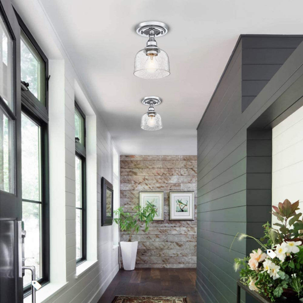 Modern Semi Flush Mount Ceiling Light Hallway Ceiling Lamp, Seeded Glass Shade