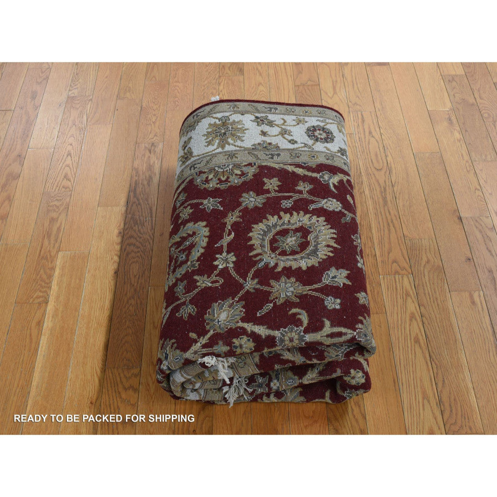 Red Rajasthan Design Half Wool and Half Silk Hand Knotted Rug 5'1" x 7'1"
