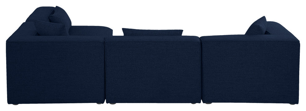 Cube Upholstered Modular Sectional, Navy, 4-Piece: 2 Armless Chair, 2 Corner Chair, Linen Texured Fabric