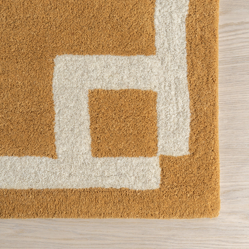 Grace Bordered Wool Area Rug, Golden Yellow 2' 6" x 8'
