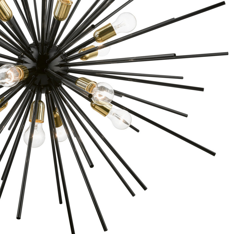 Tribeca 13 Light Shiny Black With Polished Brass Accents XL Foyer Chandelier