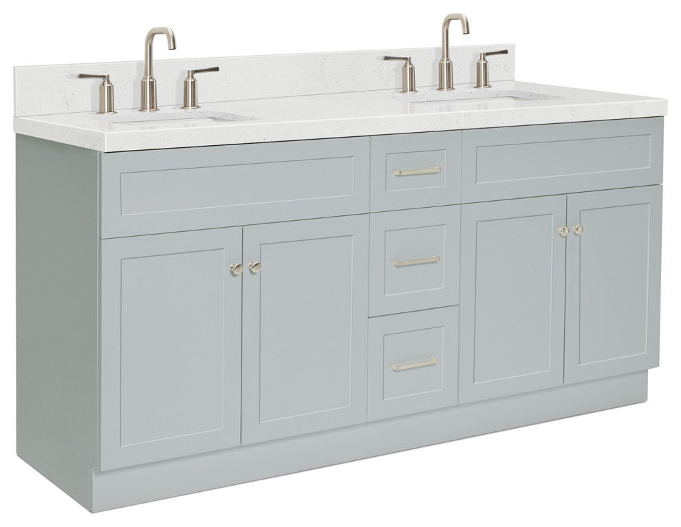 Ariel Hamlet 72" Double Rectangle Sink Bathroom Vanity, Carrara Quartz