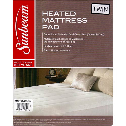 Sunbeam Thermofine Quilted Striped Heated Electric Mattress Pad Twin Size