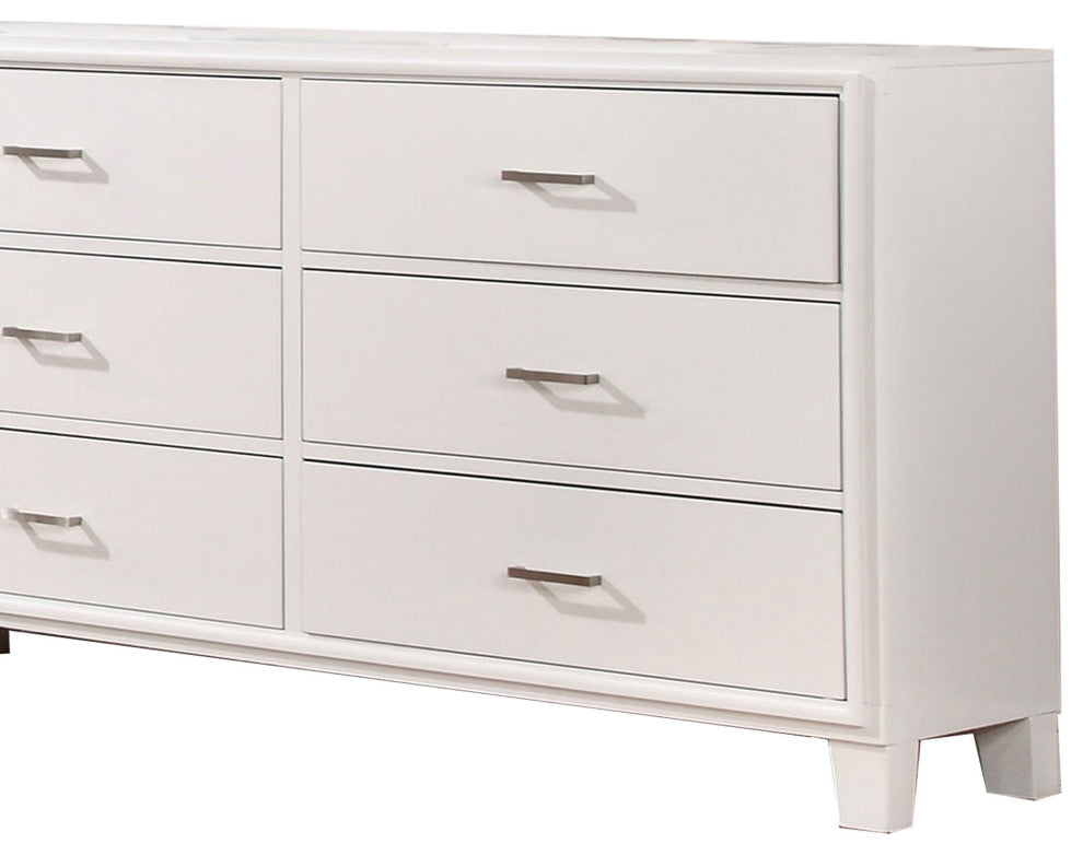 Modern Style Wooden Dresser with 6 Drawers and Tapered Legs, White
