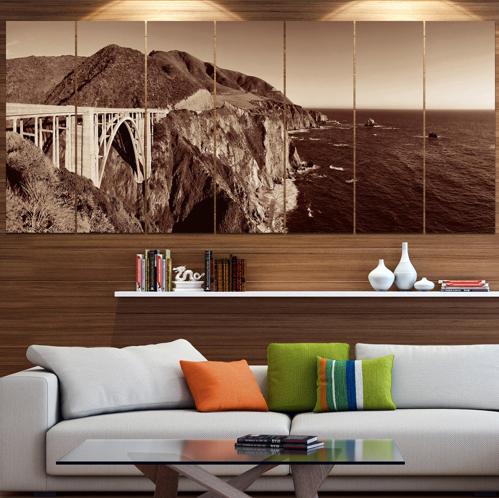 Bixby Bridge View Panorama, Landscape Canvas Art Print, 83"x32", 7 Panels