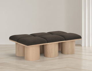 Pavilion Boucle Fabric Upholstered 6-Piece Bench, Brown, Natural Finish