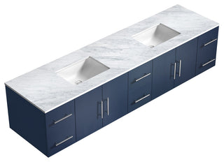 Geneva 84 Navy Blue DB Vanity, White Carrara Marble Top, Square Sinks, no Mirror