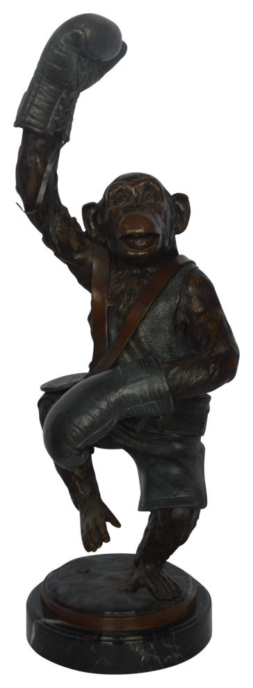 Boxing Monkey Bronze Statue - Size: 10"L x 12"W x 33"H.