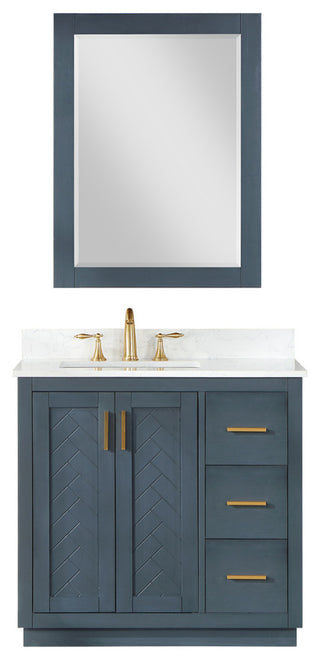 Gazsi Charcoal Blue Bathroom Vanity Set, 36", With Mirror