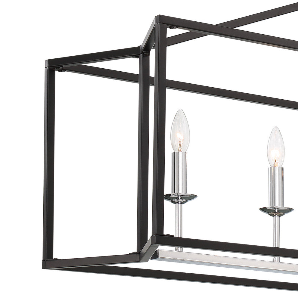 6 Light Kitchen Island Linear Pendant, Classic Black+chrome