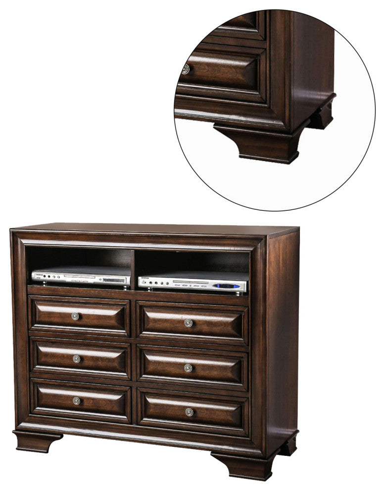 Wooden Media Chest With 6 Drawers, Brown Cherry