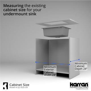 Karran QU-820 Undermount 24.38, Single Bowl Quartz Sink Kit, Grey