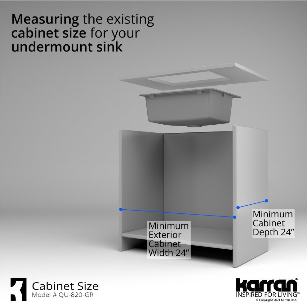 Karran QU-820 Undermount 24.38, Single Bowl Quartz Sink Kit, Grey