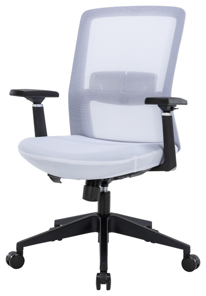 LeisureMod Ingram Modern Mesh Office Task Chair With Adjustable Armrests, White/White
