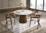 Modrest Nancy, Weiss Mid-Century Modern Marble, Walnut Dining Table Set