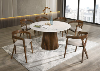Modrest Nancy, Weiss Mid-Century Modern Marble, Walnut Dining Table Set