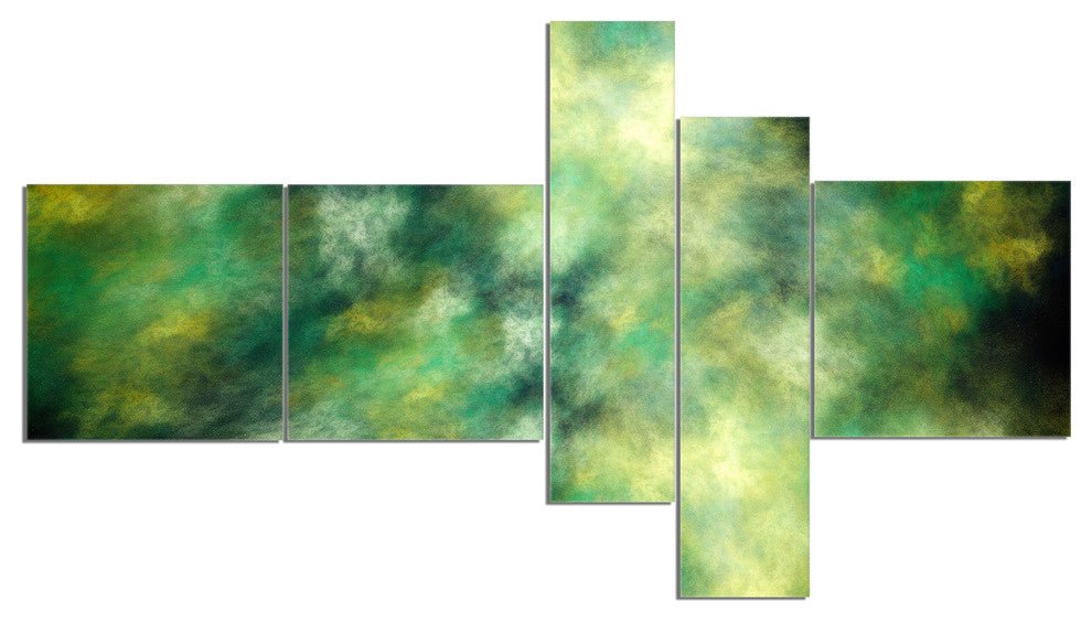 Perfect Green Starry Sky, Abstract Canvas Wall Art, 60"x32", 5 panels