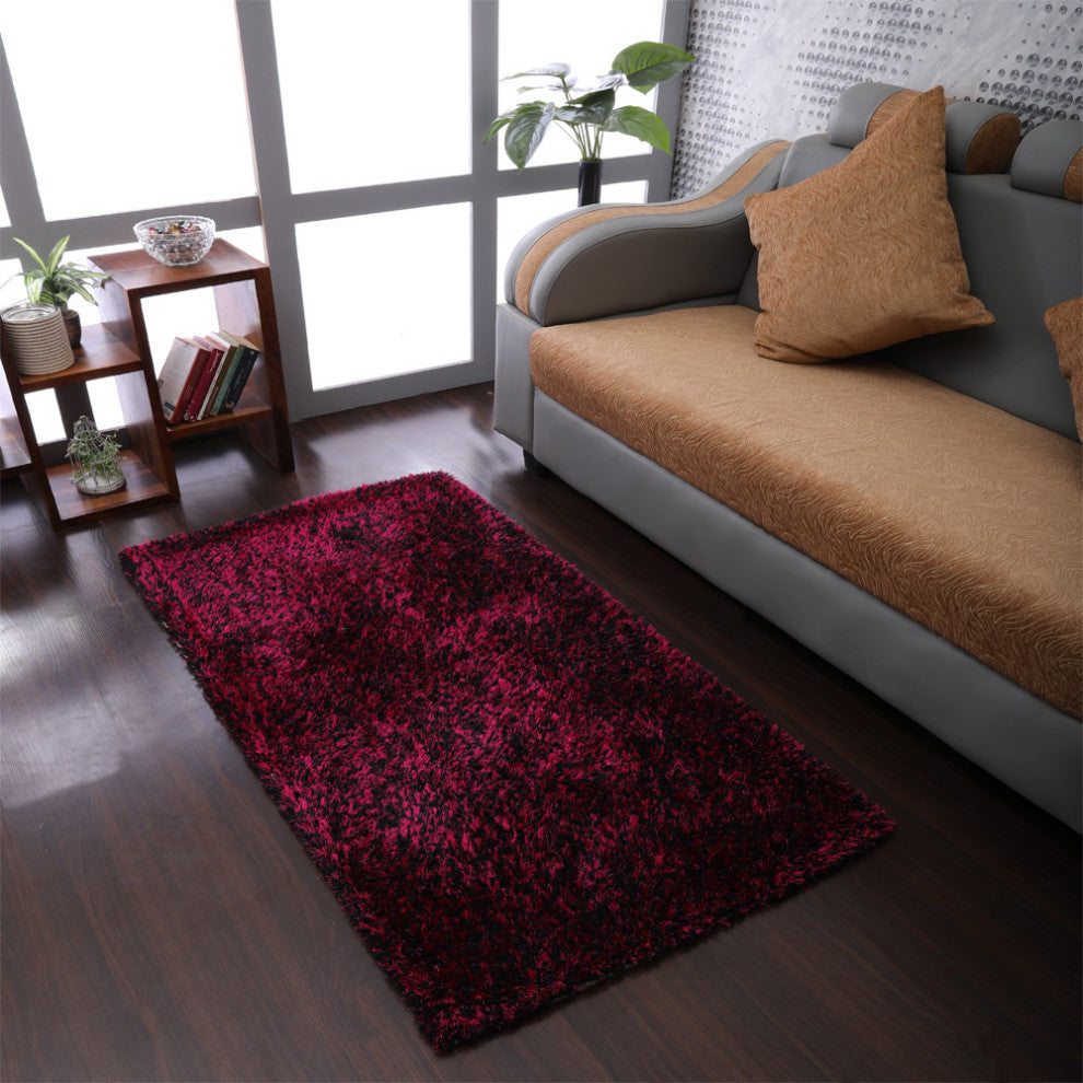 HAND TUFTED SHAG POLYESTER ECO-FRIENDLY AREA RUGS, Violet Black Color, Solid