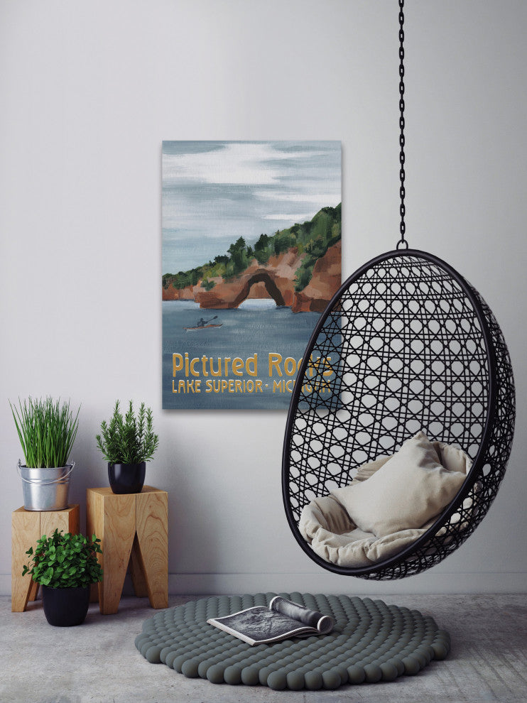 "Pictured Rocks" Painting Print on Wrapped Canvas, 30x45