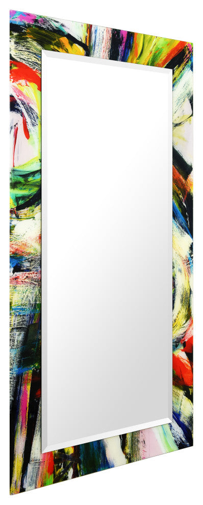 "Rock Star" Beveled Mirror on Printed Abstarct Tempered Art Glass, 54x28"