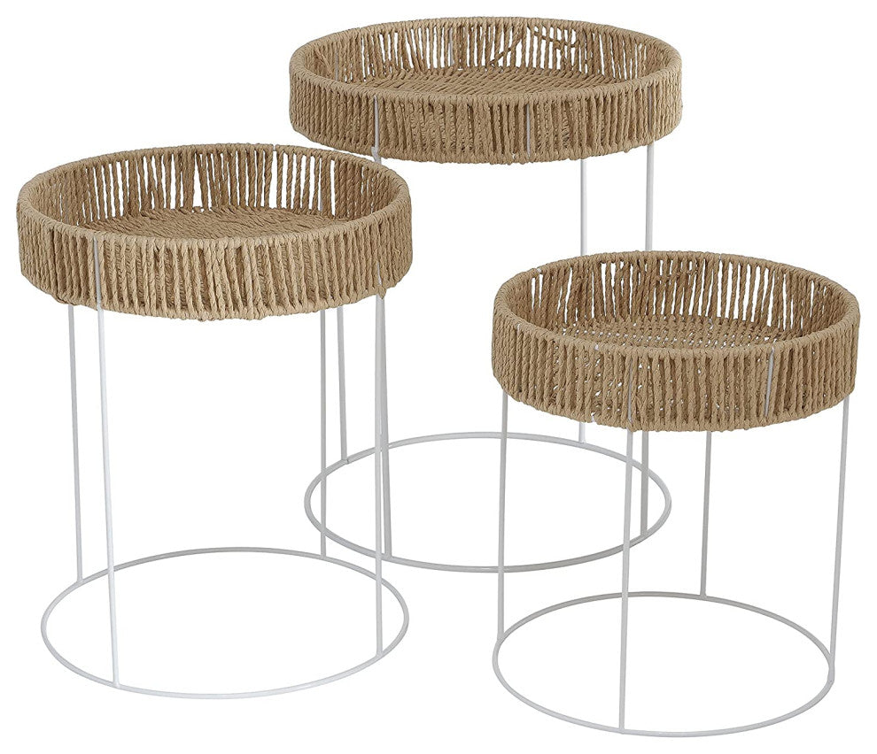 3 Piece Rope Wrap-Top Metal Tables