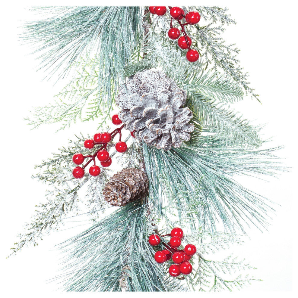 Frosted Pine Cone Berry Garland 6'L